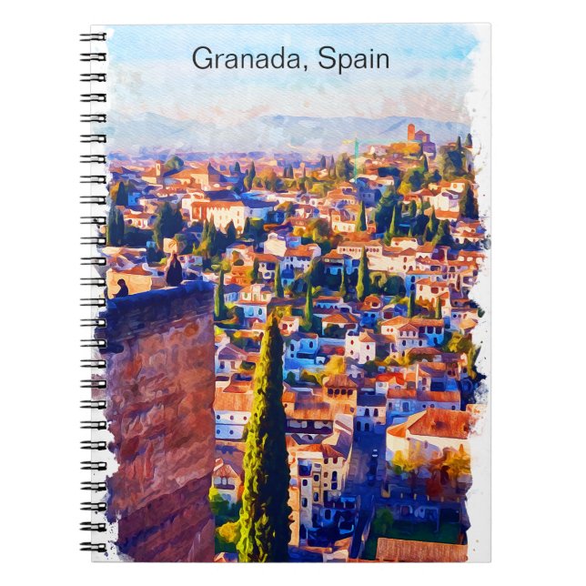 Beautiful Granada Spain Watercolor View Notebook (Front)