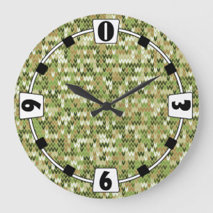 Beautiful granny knit pattern in green olive colou large clock