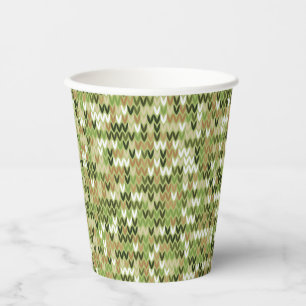 Beautiful granny knit pattern in green olive colou paper cups