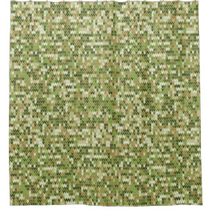 Beautiful granny knit pattern in green olive colou shower curtain