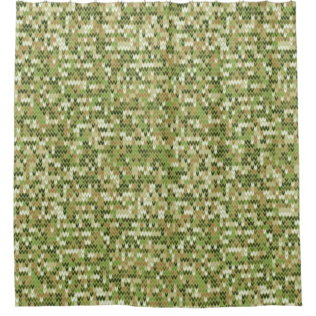 Beautiful granny knit pattern in green olive colou shower curtain (Front)
