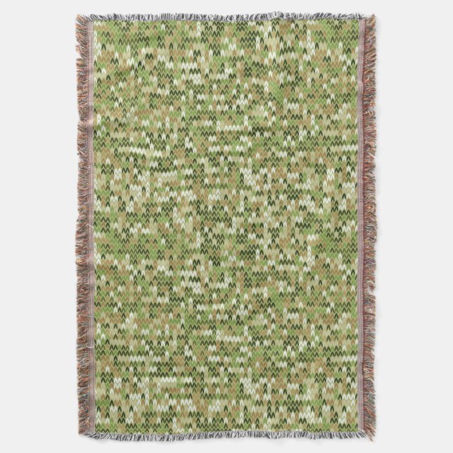 Beautiful granny knit pattern in green olive colou throw blanket (Front Vertical)