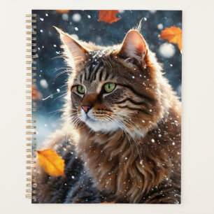 Beautiful Gray Tabby Cat Fall Leaves Planner