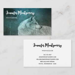 Beautiful Gray Wolf in a Dark Forest Business Card
