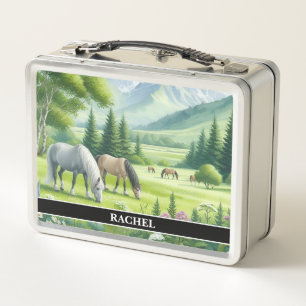 Beautiful Grazing Horses Metal Lunch Box