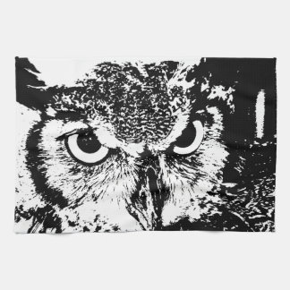 Beautiful Great Horned Owl Black & White Graphic Tea Towel