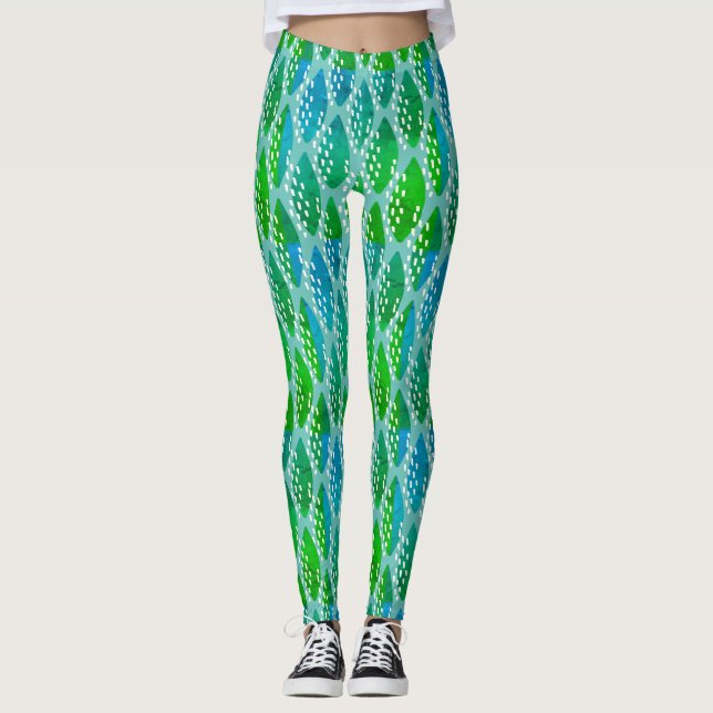 Beautiful Green And Blue Pattern Leggings (Front)