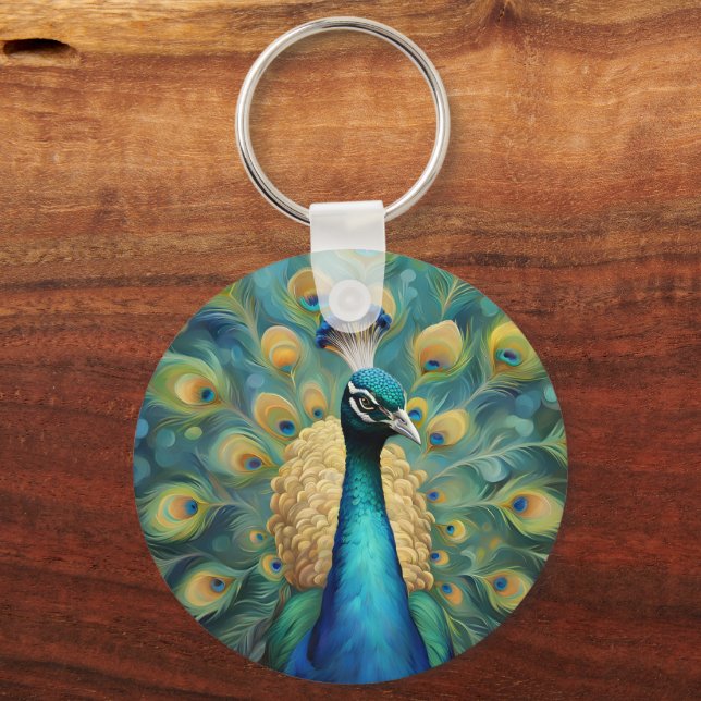 Beautiful Green and blue Peacock Key Ring (Front)