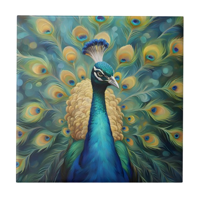 Beautiful Green and blue Peacock Tile (Front)
