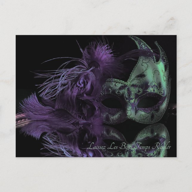 Beautiful Green and Purple Mask Mardi Gras Postcard (Front)