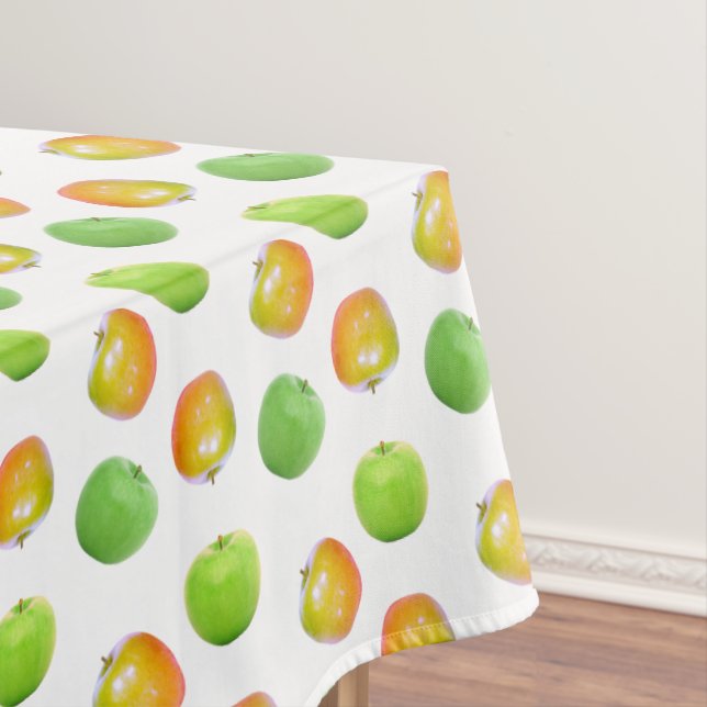 Beautiful Green Apples on White Tablecloth (In Situ)
