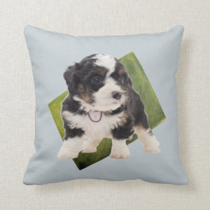 Beautiful Green Bernedoodle Puppy Art  Cushion