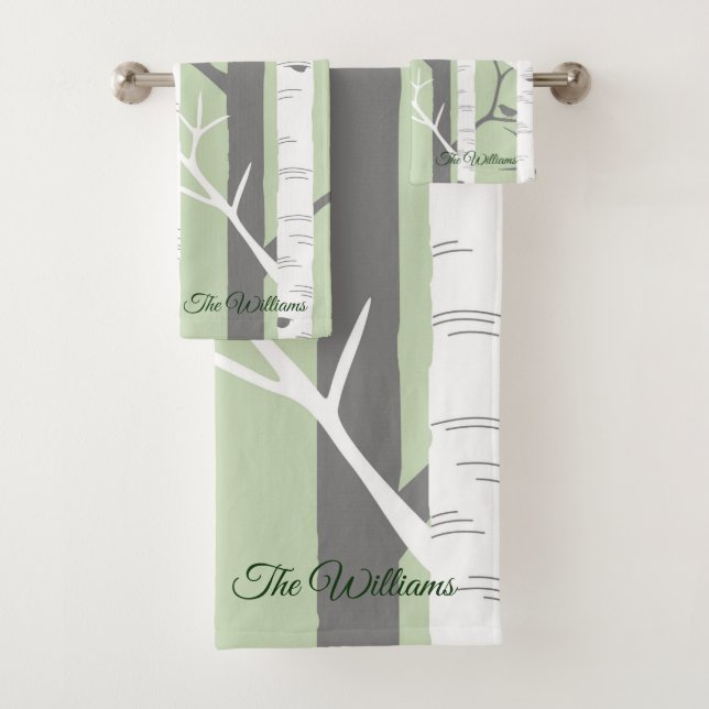 Beautiful Green Birch Tree Nature Bath Towel Set (Insitu)