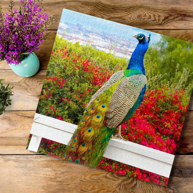 Beautiful Green Blue Peacock Photo Stylish Chic Jigsaw Puzzle (Creator Uploaded)