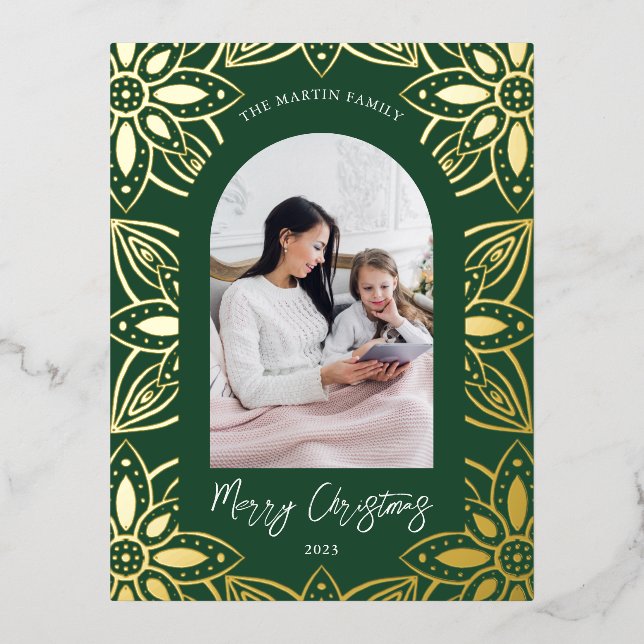 Beautiful Green Botanical Frame Photo Foil Holiday Postcard (Front)