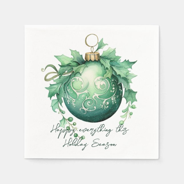 Beautiful Green Christmas Ball Snowfall Napkin (Front)