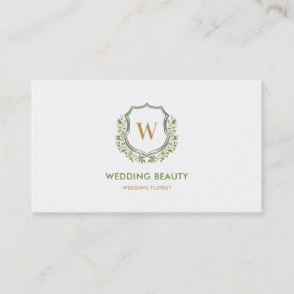 Beautiful Green Crest Floral Frame Monogram Business Card