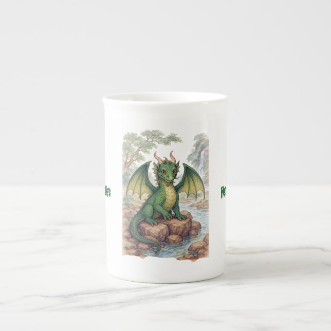 Beautiful green dragon bone china mug (Front)
