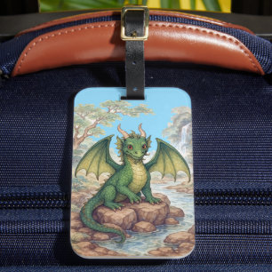 Beautiful green dragon luggage tag