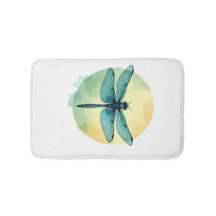 Beautiful Green Dragonfly Watercolor Art Insect Lo Bath Mat
