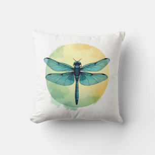 Beautiful Green Dragonfly Watercolor Art Insect Lo Cushion