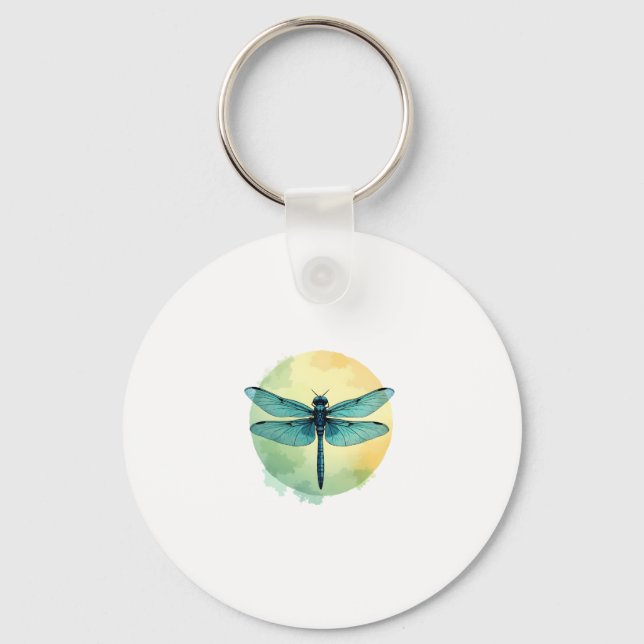 Beautiful Green Dragonfly Watercolor Art Insect Lo Key Ring (Front)