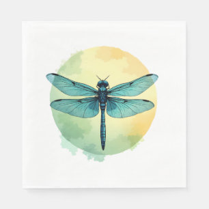 Beautiful Green Dragonfly Watercolor Art Insect Lo Napkin