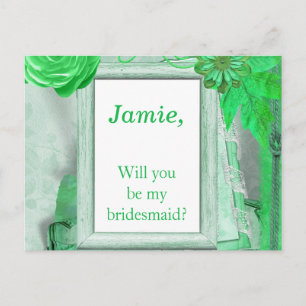 Beautiful Green floral Bridesmaid Invitation Postcard