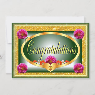 Beautiful green floral design congratulations invitation