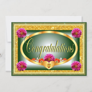 Beautiful green floral design congratulations invitation