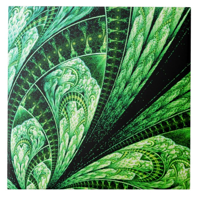 Beautiful Green Fractal Design Digital Art Tile (Front)