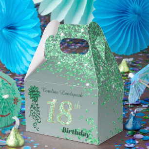 Beautiful Green Glitter Ribbon 18th Birthday Favour Box