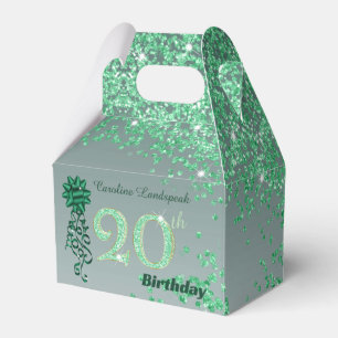 Beautiful Green Glitter Ribbon 20th Birthday Favour Box