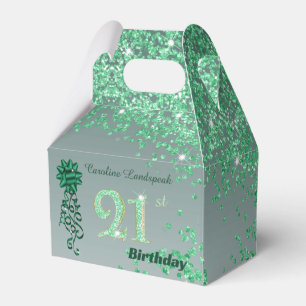 Beautiful Green Glitter Ribbon 21st Birthday Favour Box