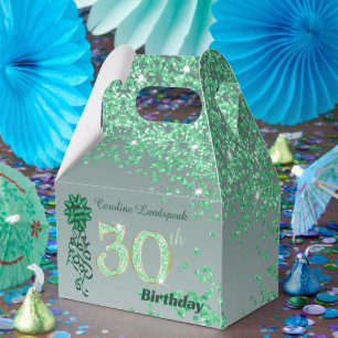 Beautiful Green Glitter Ribbon 30th Birthday Favour Box