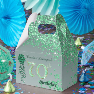 Beautiful Green Glitter Ribbon 70th Birthday Favour Box