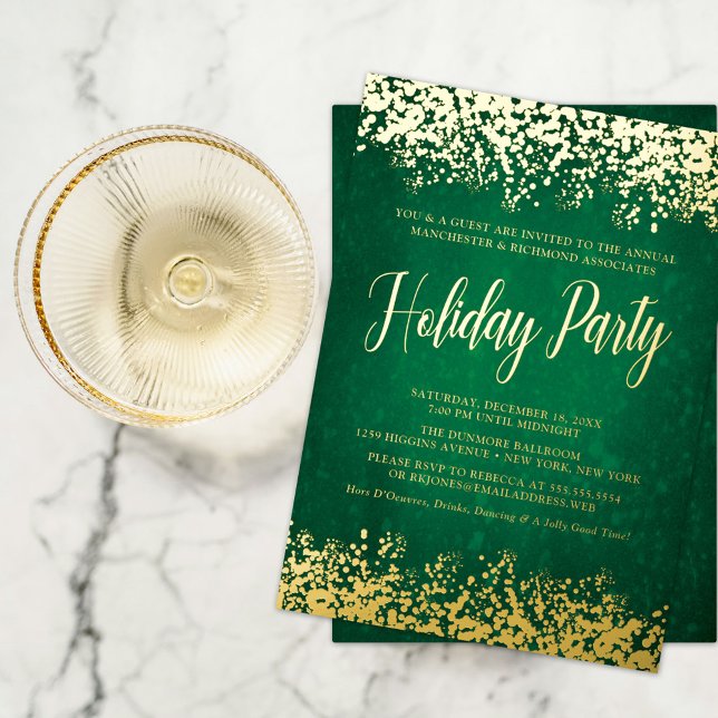 Beautiful Green Gold Holiday Party Foil Invitation (Creator Uploaded)