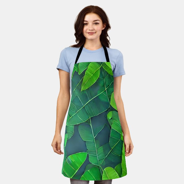 Beautiful Green Leaves Pattern Apron (Worn)