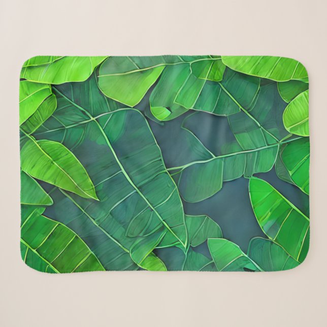 Beautiful Green Leaves Pattern Sherpa Blanket (Front (Horizontal))