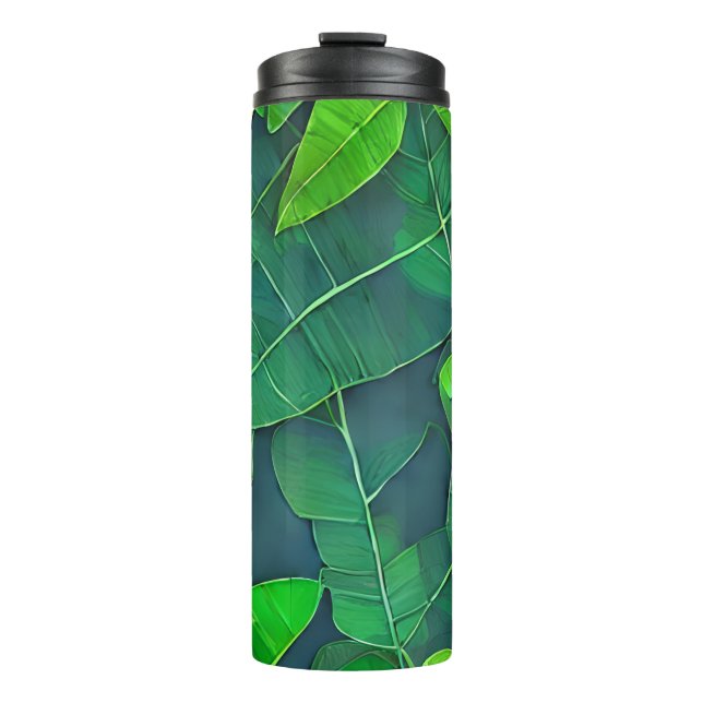 Beautiful Green Leaves Pattern Thermal Tumbler (Front)