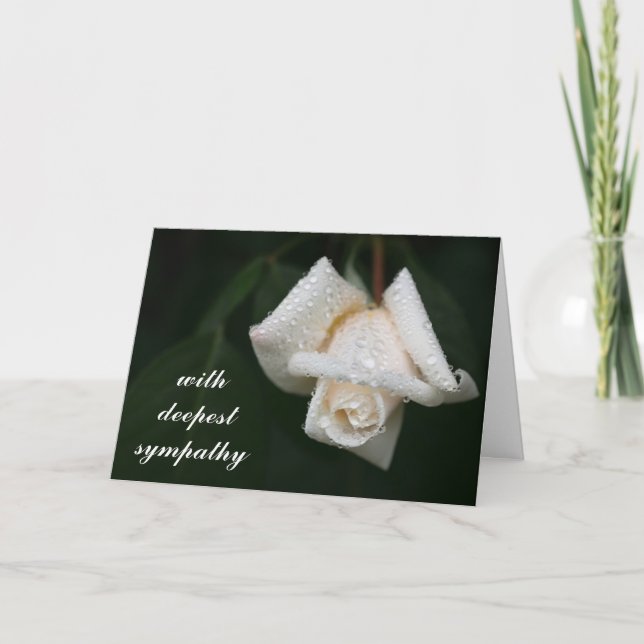 Beautiful Green Leaves White Rose Flower Sympathy  Card (Front)