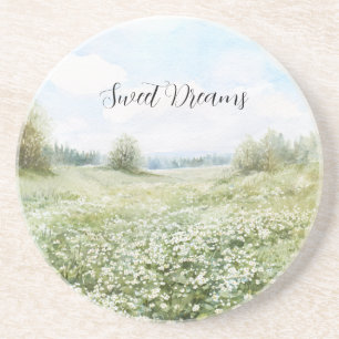 Beautiful Green Meadow Flowers Blue Sky Coaster