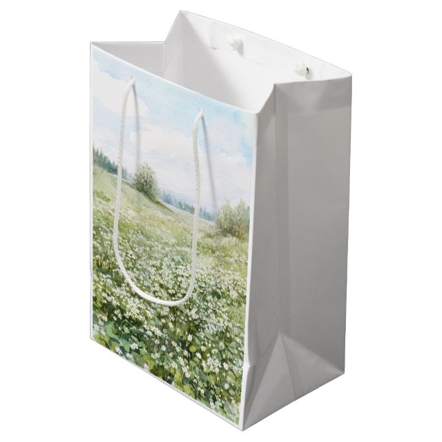 Beautiful Green Meadow Flowers Blue Sky Medium Gift Bag (Front Angled)