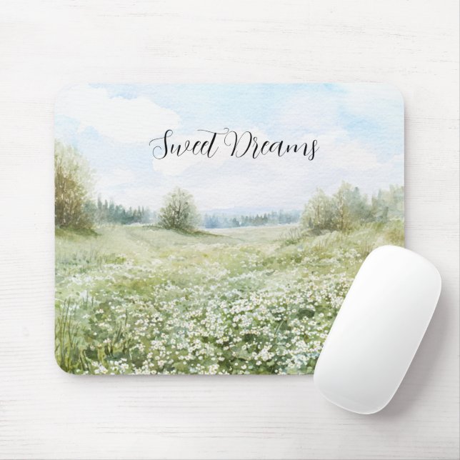 Beautiful Green Meadow Flowers Blue Sky Mouse Pad (With Mouse)
