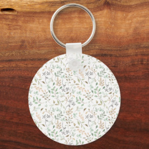 Beautiful Green Orange Blossom Flower Pattern Key Ring
