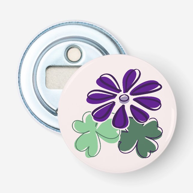 Beautiful Green Purple Flower Doodle Bottle Opener (Front)