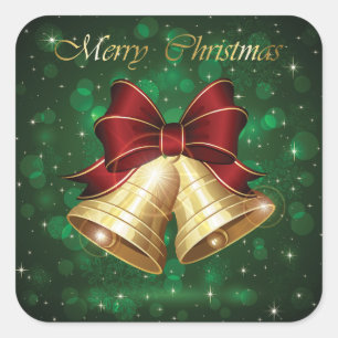 Beautiful Green, Red & Golden Merry Christmas Square Sticker