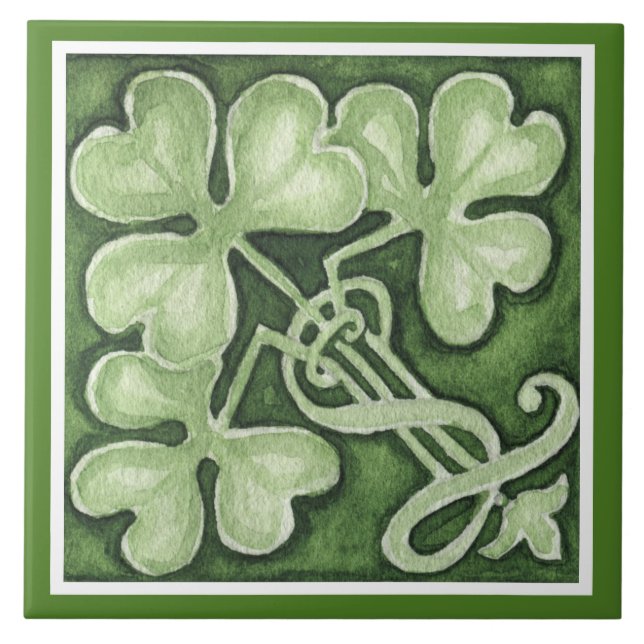 Beautiful Green Shamrock Irish Celtic Clovers Tile (Front)