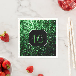 Beautiful Green sparkles Sweet 16 napkins