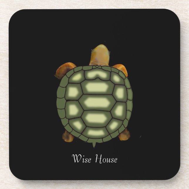 Beautiful Green Turtle on Black Coaster (Front)